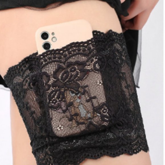 Lola Mae Accessories - black Lace Lingerie Phone Garter Leg Holder
